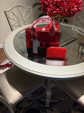 Red Structured Tote Bag with Matching Wallet